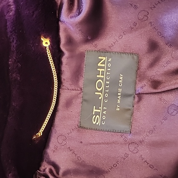 Rare! St John Gold Zip Bomber Jacket Violet Faux Fur Embroidered Collar S - Picture 10 of 14